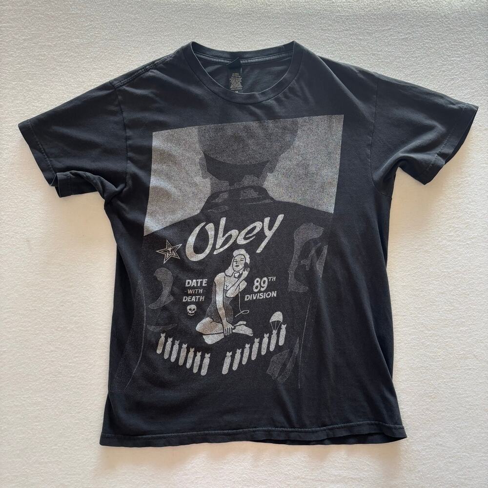 Obey Short Sleeve Graphic Tee Shirt Black Men’s Medium 100% Cotton Military